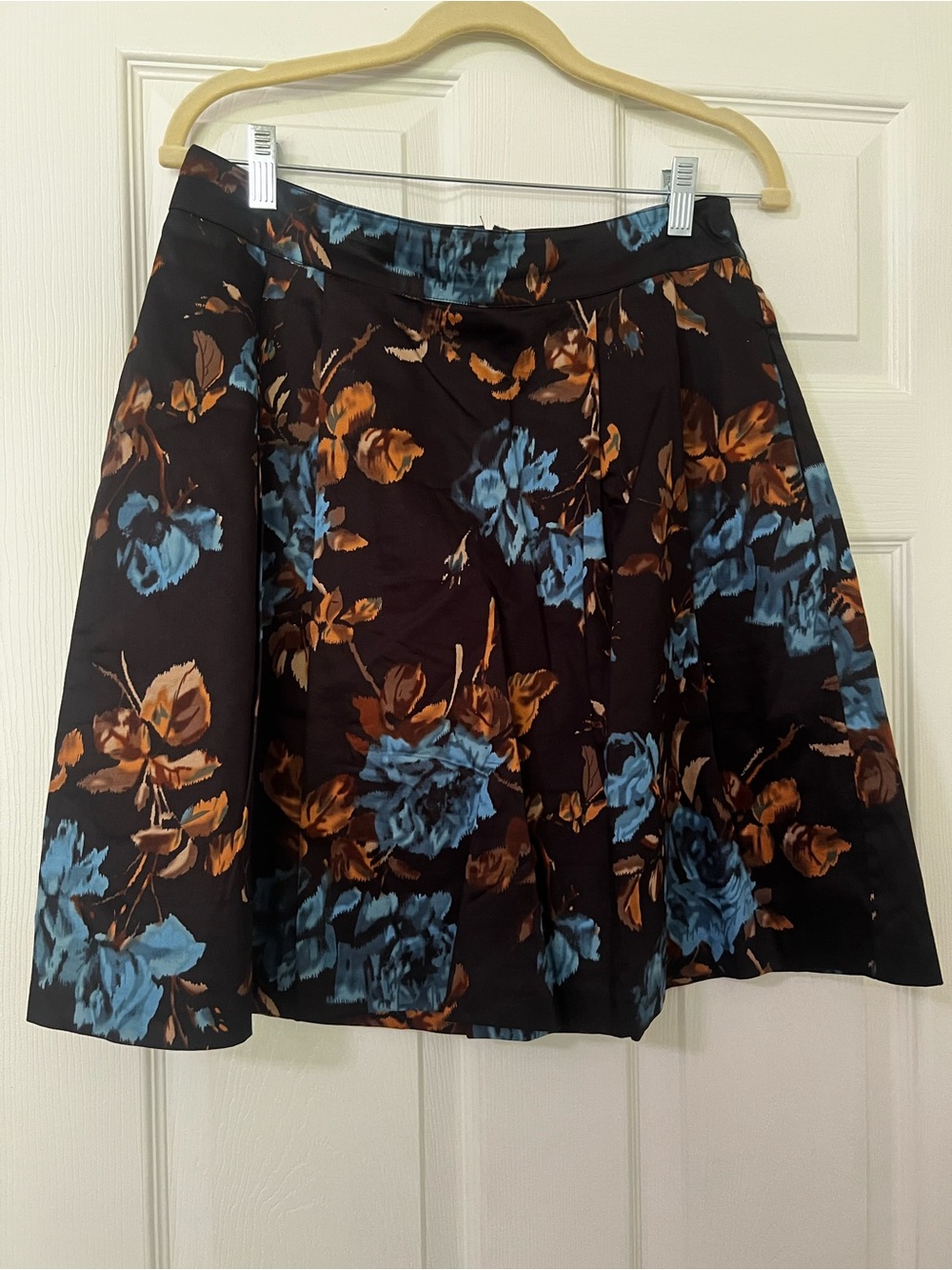 Lands' End Women’s 6P Petite Black Blue Brown Floral A-Line Pleated Skirt Zip